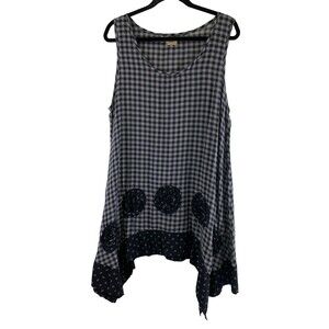 Tulip Tunic Sleeveless Blouse Gingham Gray Black Shark Hem Lightweight Medium